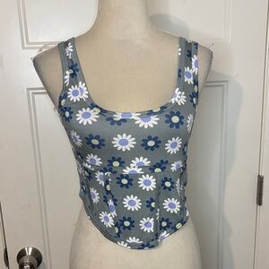 Pacsun Floral Gray Tank/Faux Corset Top